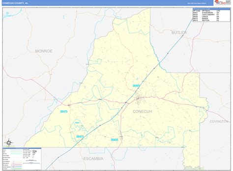 Conecuh County, AL Zip Code Wall Map Basic Style by MarketMAPS - MapSales