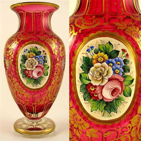 Antique Bohemian Cranberry Glass Handpainted Enamel Gilt Gold Vase from theantiqueboutique on ...