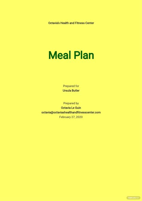 Meal Plan Template For Personal Trainers