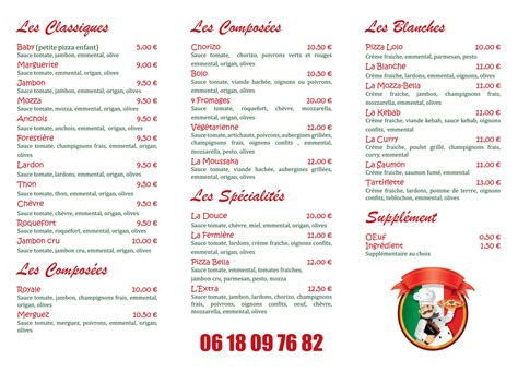 Menu / carte pizzeria Pizza Bella / pizza italienne au Plan de la Tour