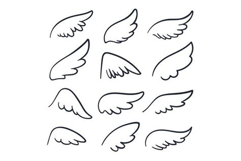 Cartoon angel wings. Winged doodle sketch icons. Angels and (912863 ...