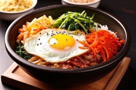 Plate of Korean Bibimbap with Egg and Mixed Vegetables Stock ...