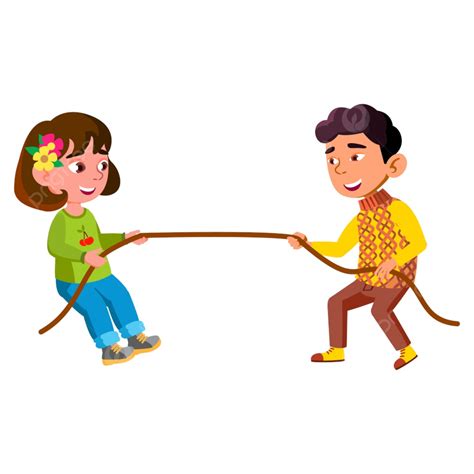 Rope Pulling Vector PNG Images, Boy And Girl Children Pulling Rope ...