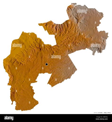 Shape of Kericho, county of Kenya, with its capital isolated on white background. Topographic ...