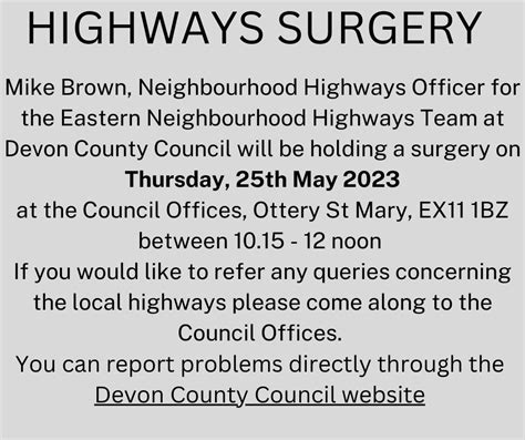 Highways Surgery this Thursday - Ottery St. Mary Town Council