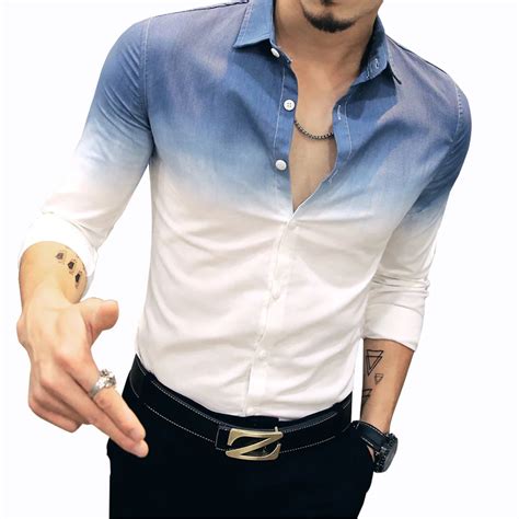 2016 New Autumn Men Shirts Casual Slim Fit Long Sleeve Shirt For Male Designer Gradient Camisa ...