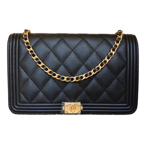 Chanel Black Caviar Boy Wallet on Chain with Brushed Gold Chain Handbags Leather Black ref.65210 ...