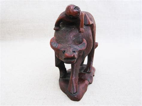 Vintage Animal Carving Folk Art Sculpture Hand Carved Water Buffalo Rustic Cabin