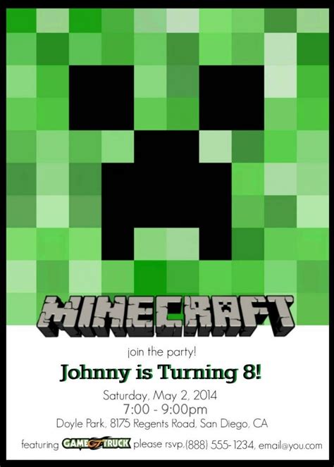 Make Your Own Free Printable Minecraft Party Invitations | Minecraft ...