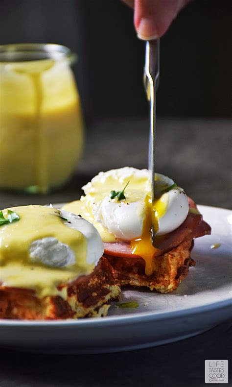 Eggs Benedict Cauliflower Waffles | Life Tastes Good