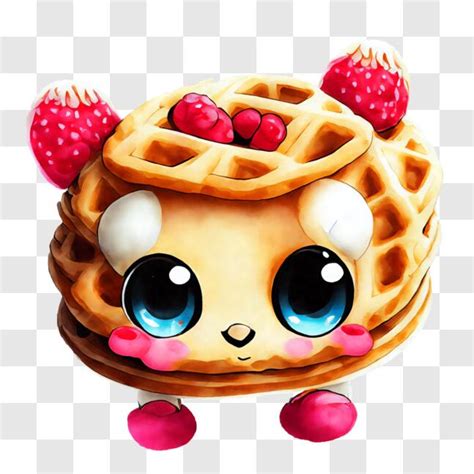 Download Cartoon-like Waffle with Pink Eyes and Berries PNGs Online - Creative Fabrica