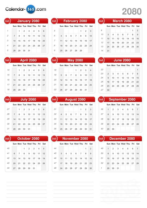 2080 Calendar