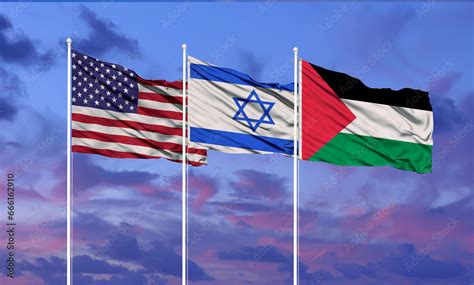 Flags of Israel, palestine and usa The concept of tense relations ...