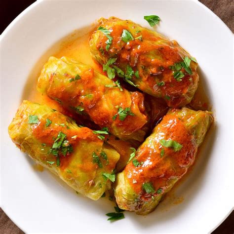 Gołąbki: Polish Stuffed Cabbage Rolls with Tomato Sauce