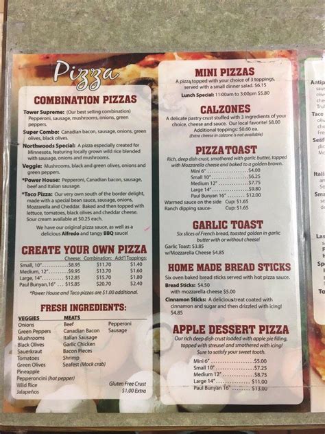 Menu at Tower Pizza pizzeria, Staples, 414 2nd Ave NE