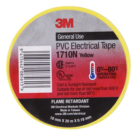 3M Electric/Vinyl Tape 18mmx20m Yellow | Bunnings Warehouse