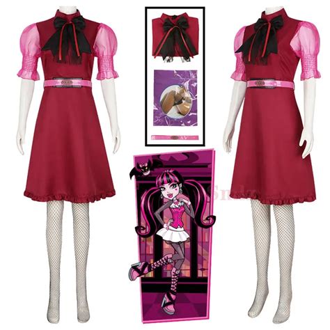 Movie Monster High Dracula Cosplay Dresses Draculaura Cosplay Costume Girl Red Dress Halloween ...