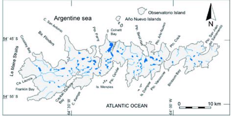 9 Map of Isla de los Estados showing the distribution of the principal... | Download Scientific ...