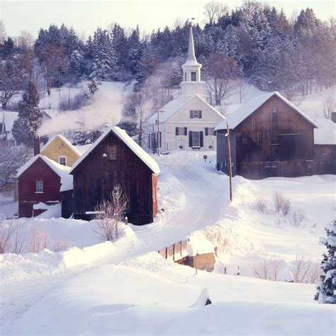 Waits River, Vermont, VT. New England, church, country, winter, snow, rural, town, village ...