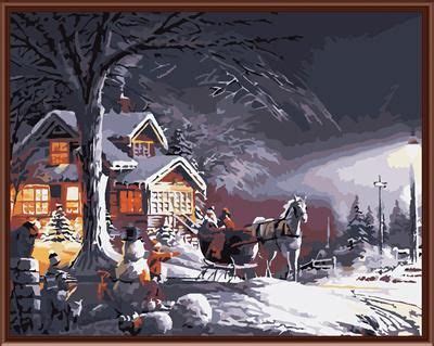 a cross stitch pattern of a horse drawn carriage in the snow by a house ...