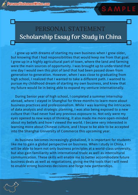 Get master personal statement scholarship essay for study in China by following this ...