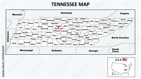 Tennessee Map. Political map of Tennessee with boundaries in white ...