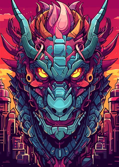 'Face of a Dragon Cyberpunk' Poster, picture, metal print, paint by Art Jiyuu | Displate