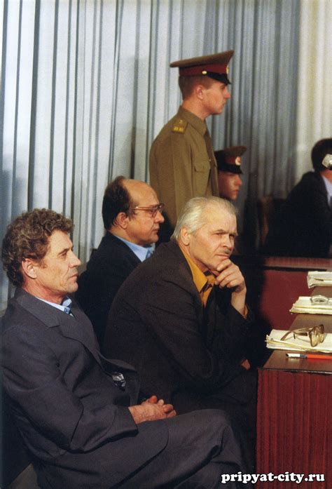 Scene from Chernobyl disaster trial, 1987. From front to back ...