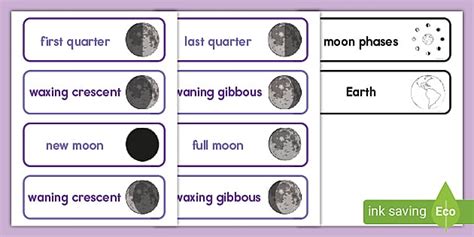 Moon Phases Word Cards | Printable Flashcards | Science