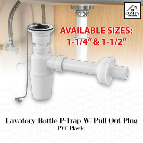 PVC Lavatory Bottle P-Trap Sizes with Pull Out Plug Set 1-1/4" or 1-1/2" Inches Kitchen CR Sink ...