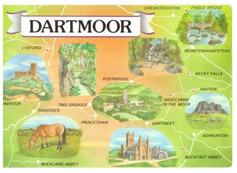 Dartmoor, Map of Landmarks, Devon, England Rare Picture Postcard in 2021 | Picture postcards ...