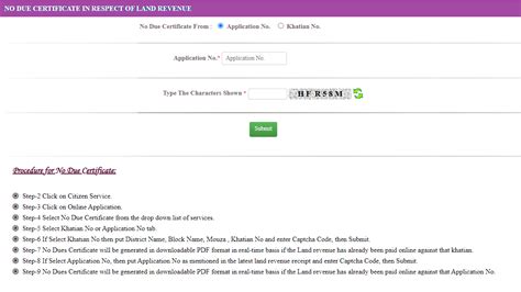 No Due Certificate Online Application at banglarbhumi.gov.in