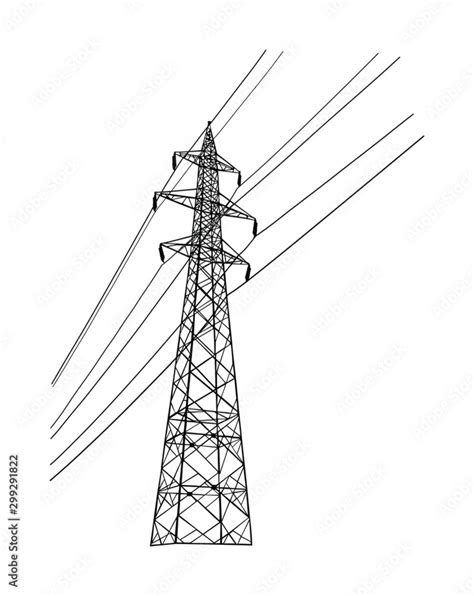 High voltage power line electric transmission tower vector silhouette ...