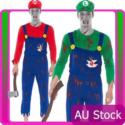 Mens Super Mario Luigi Zombie Bloody Halloween Horror Fancy Dress ...