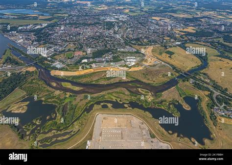 Aerial view, Lippe estuary, Büdericher Insel, Wesel, Lower Rhine, North Rhine-Westphalia ...