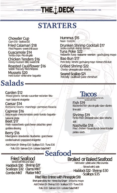 Food & Drink Menu – The Deck Salisbury