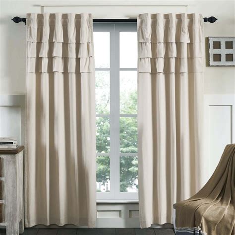 Ruffled Chambray Natural Drapes - 84" | Living room decor curtains ...