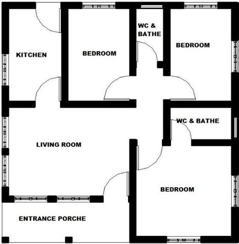 A Two Dimensional Drawing Showing The Floor Plan Of Three Bedroom ...