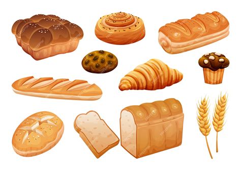 Premium Vector | Bread cartoon illustration set bakery pastry products isolated on white