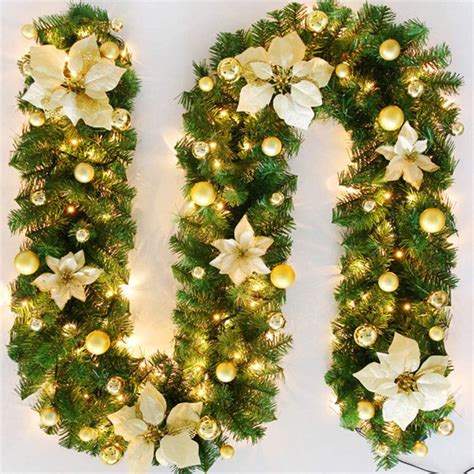 TopHGC Christmas Garland, 2.7M Fireplaces Stairs Decorated Garlands LED ...