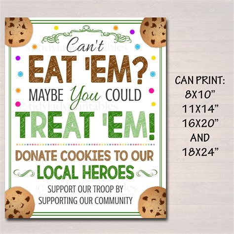 Cookie Booth Sign If You Can't Eat 'em Treat 'em, Donate Cookies to Heroes, Police Firefighter ...