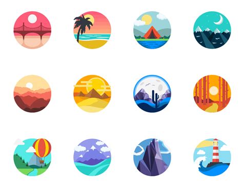 Landscape icons by Ben Davis on Dribbble