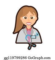 1 Doctor Female Tail Hair Stethoscope And Id Card Clip Art | Royalty Free - GoGraph