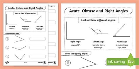 Acute, Obtuse and Right Angles Worksheet - Math Resource - Twinkl