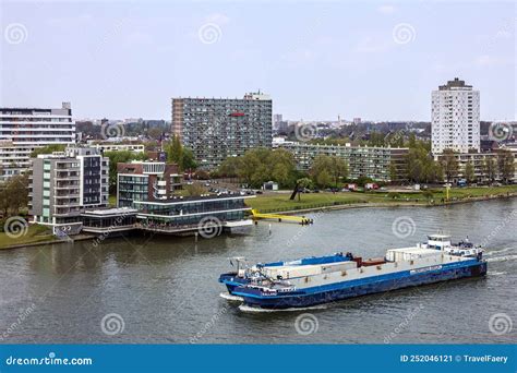 Rotterdam, Netherlands, Seafront Port Buildings and Cargo Ship ...