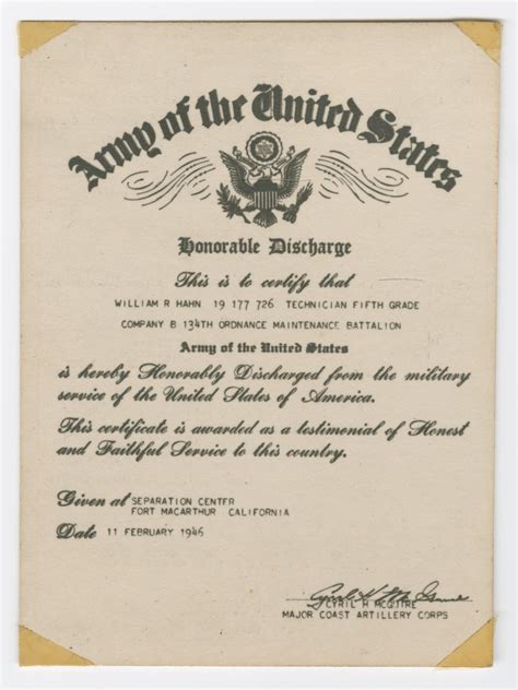 [William Hahn's Military Discharge Certificate] - The Portal to Texas ...