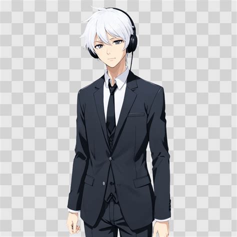 white haired anime boy A white haired man wears a black suit and tie hhVI9 PNG Images | FindPng ...