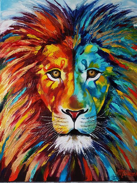 Oil Painting Rainbow Lion. Pop Art. - MilaMirosh