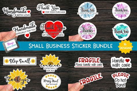 Printable Small Business Stickers Bundle - 16 Designs (1165503 ...