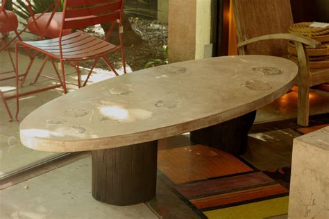 Elegant Oval Coffee Table with Concrete Top